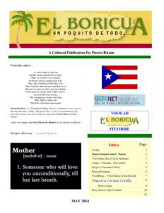 A Cultural Publication for Puerto Ricans  From the editor[removed]A call to duty is sent out and the strong and the brave reply. They do it for love of country,