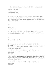 The Multimodal Transportation Of Goods (Amendment) Act, 2000