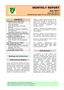 MONTHLY REPORT July 2011 Issue No. R07-11 Energising the region for economic development