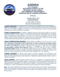 AGENDA CITY COUNCIL/ SUCCESSOR AGENCY TO THE FOUNTAIN VALLEY AGENCY FOR COMMUNITY DEVELOPMENT/ FOUNTAIN VALLEY HOUSING AUTHORITY