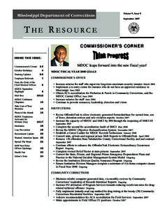 Mississippi Department of Corrections  Volume 9, Issue 9 September[removed]THE RESOURCE