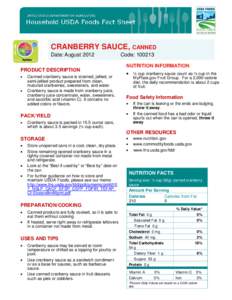 CRANBERRY SAUCE, CANNED Date: August 2012 PRODUCT DESCRIPTION •  •