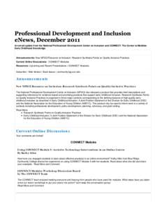 Professional Development and Inclusion eNews, December 2011 — Early Childhood Community