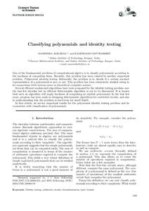 Classifying polynomials and identity testing MANINDRA AGRAWAL1,∗ and RAMPRASAD SAPTHARISHI2 1 2