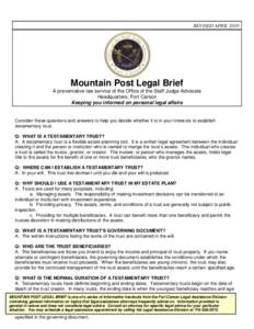 REVISED APRIL[removed]Mountain Post Legal Brief A preventative law service of the Office of the Staff Judge Advocate Headquarters, Fort Carson Keeping you informed on personal legal affairs