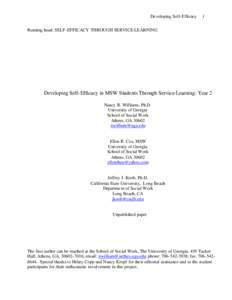 Developing Self- Efficacy  1 Running head: SELF-EFFICACY THROUGH SERVICE-LEARNING