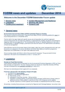 FCERM news and updates  December 2016 Welcome to the December FCERM Stakeholder Forum update 1. General news