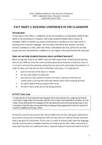 Series: Building confidence in the classroom and beyond AMEP Longitudinal Study, Macquarie University Lynda Yates and Liz Pryor FACT SHEET 2: BUILDING CONFIDENCE IN THE CLASSROOM Introduction