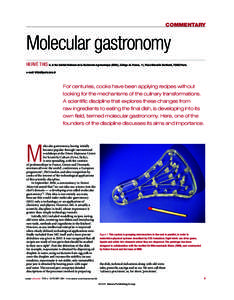 COMMENTARY  Molecular gastronomy HERVÉ THIS is at the Institut National de la Recherche Agronomique (INRA), College de France, 11, Place Marcelin Berthelot, 75005 Paris. e-mail: 