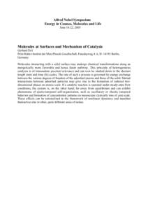 Colloidal chemistry / Materials science / Surface chemistry / Gerhard Ertl / Heterogeneous catalysis / Adsorption / Chemistry / Physical chemistry / Catalysis