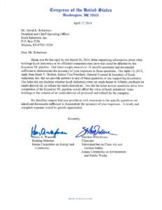 Letter to David L. Robertson, President and CEO, Koch Industries, Inc., from Representative Henry A. Waxman and Senator Sheldon Whitehouse (April 17, 2014)