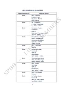 LIFE MEMBERS AS ON[removed]SPBB Membership No. Name and Address  L-001