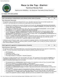 Technical Review Form  Race to the Top - District Technical Review Form Application #0668NJ-1 for Neptune Township School District A. Vision (40 total points)