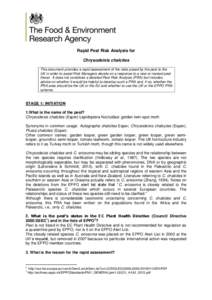 Rapid Pest Risk Analysis for Chrysodeixis chalcites This document provides a rapid assessment of the risks posed by the pest to the UK in order to assist Risk Managers decide on a response to a new or revised pest threat