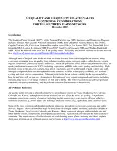 AIR QUALITY AND AIR QUALITY RELATED VALUES MONITORING CONSIDERATIONS FOR THE SOUTHERN PLAINS NETWORK December[removed]Introduction