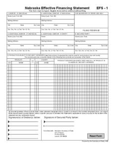 Nebraska Effective Financing Statement  EFS - 1 This form must be typed. Illegible forms will be returned without filing.