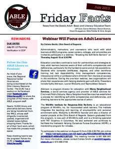 July[removed]Friday Facts News from the State’s Adult Basic and Literacy Education Team: Jeff Gove, Donna Albanese, Sharon Brannon,