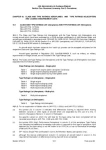 JAA Administrative & Guidance Material Section Five: Personnel Licensing Part 2: Procedures CHAPTER 16: CLASS AND TYPE RATINGS AEROPLANES AND TYPE RATINGS HELICOPTERS AND LICENCE ENDORSEMENT LISTS