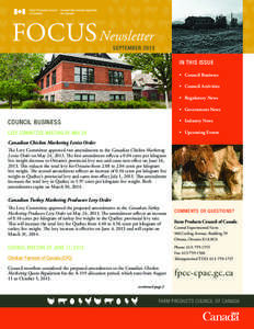 FOCUS Newsletter  SEPTEMBER 2013 IN THIS ISSUE •	 Council Business