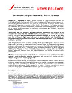 Aviation / Aerodynamics / Wingtip device / Aviation Partners Inc. / Dassault Falcon 900 / Dassault Falcon 50 / Dassault Falcon 20 / Ford Falcon / Transport / Trijets / Aircraft