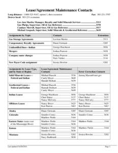 Lease/Agreement Maintenance Contacts Long distance: [removed], option 1, then extension Denver local: [removed]extension Fax: [removed]