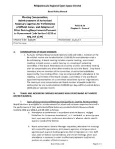 Midpeninsula Regional Open Space District Board Policy Manual Meeting Compensation, Reimbursement of Authorized Necessary Expenses for Performance