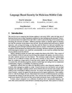 Language-Based Security for Malicious Mobile Code Fred B. Schneider [removed] Dexter Kozen [removed]