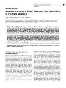 Anomalous venous blood flow and iron deposition in multiple sclerosis