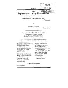 ExxonMobil / Rockefeller family / Interlocutory appeal / Alien Tort Statute / Alperin v. Vatican Bank / Accusations of ExxonMobil human rights violations in Indonesia / Exxon Mobil Corp. v. Saudi Basic Industries Corp. / Law / Dow Jones Industrial Average / Economy of Alaska