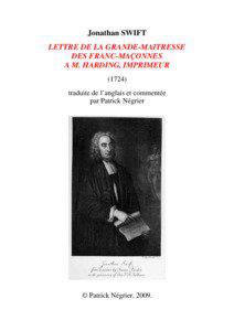 Jonathan SWIFT LETTRE DE LA GRANDE-MAITRESSE DES FRANC-MAÇONNES