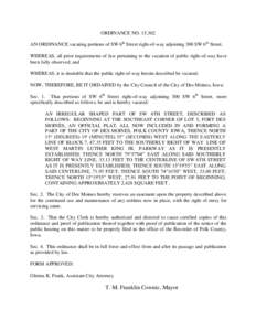 ORDINANCE NO. 15,302 AN ORDINANCE vacating portions of SW 6th Street right-of-way adjoining 300 SW 6th Street. WHEREAS, all prior requirements of law pertaining to the vacation of public right-of-way have been fully obse