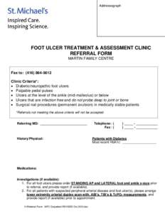 Foot ulcer treatment and assessment clinic referral form - Martin Family Centre
