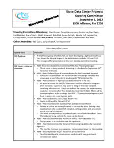 State Data Center Projects Steering Committee September 5, [removed]Jefferson, Rm[removed]Steering Committee Attendees: Dan Mercer, Doug Hieronymus, Gordon Ice, Dan Davis,