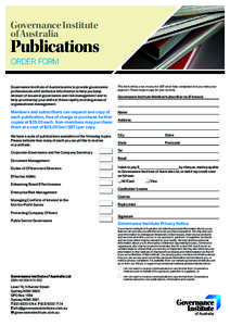 Governance Institute of Australia Publications ORDER FORM