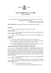 NORFOLK  ISLAND FUEL EMERGENCY ACT 2005 Act No. 20 of 2005