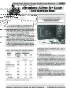 Oklahoma Cooperative Extension Service  PSS-2238 Fireplace Ashes for Lawn and Garden Use