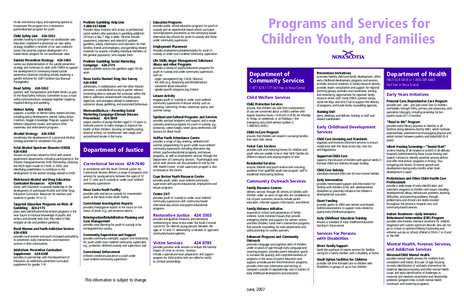 Programs and Services for Children, Youth and Families