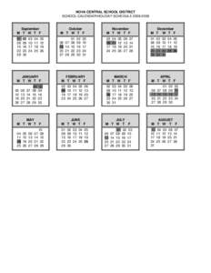 NOVA CENTRAL SCHOOL DISTRICT SCHOOL CALENDAR/HOLIDAY SCHEDULE[removed]September M T W T F