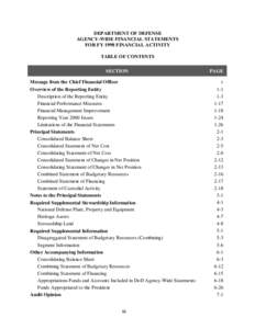 DEPARTMENT OF DEFENSE AGENCY-WIDE FINANCIAL STATEMENTS FOR FY 1998 FINANCIAL ACTIVITY TABLE OF CONTENTS SECTION Message from the Chief Financial Officer