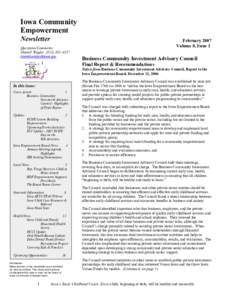 Iowa Community Empowerment Newsletter February 2007 Volume 8, Issue 1