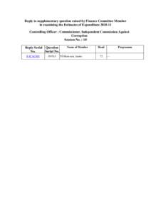 Reply to supplementary question raised by Finance Committee Member in examining the Estimates of Expenditure[removed]Controlling Officer : Commissioner, Independent Commission Against Corruption Session No. : 10 Reply Se