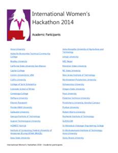 International Women’s Hackathon 2014 Academic Participants Anna University Asheville-Buncombe Technical Community