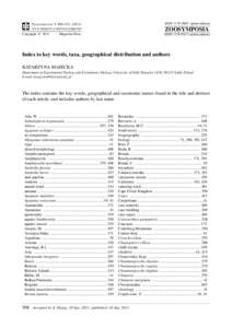 Index to key words, taxa, geographical distribution and authors