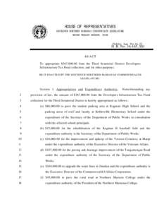 HOUSE OF REPRESENTATIVES SIXTEENTH NORTHERN MARIANAS COMMONWEALTH LEGISLATURE SECOND REGULAR SESSION, 2008 Public Law No.16-22