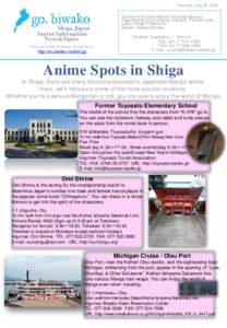 Thursday, July 30, 2015 Tourism and International Exchange Bureau Department of Commerce, Industry, Tourism and Labor, Shiga Prefecture Biwako Visitors Bureau