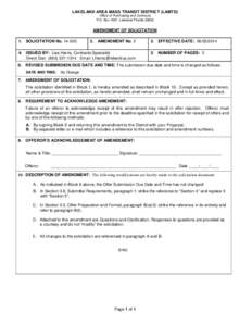 LAKELAND AREA MASS TRANSIT DISTRICT (LAMTD) Office of Purchasing and Contracts P.O. Box 1687, Lakeland Florida[removed]AMENDMENT OF SOLICITATION 1. SOLICITATION No[removed]