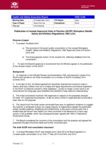 HSE/13/88::HSE Board Paper - Publication of revised (ACOP) Workplace (Health, Safety and Welfare) Regulations[removed]L24)