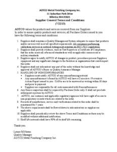 AOTCO Metal Finishing Company Inc. 11 Suburban Park Drive Billerica MA[removed]Supplier General Terms and Conditions[removed])