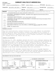 SUMMARY ANALYSIS OF AMENDED BILL  SCS Agency Franchise Tax Board Author: