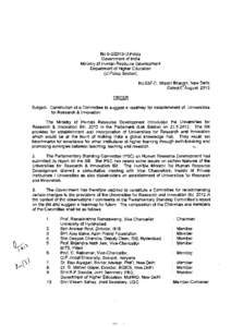 No[removed]U.Policy Government of India Ministry of Human Resource Development Department of Higher Education (U.Policy Section) No.537 -C, Shastri BhavJtn, New Delhi